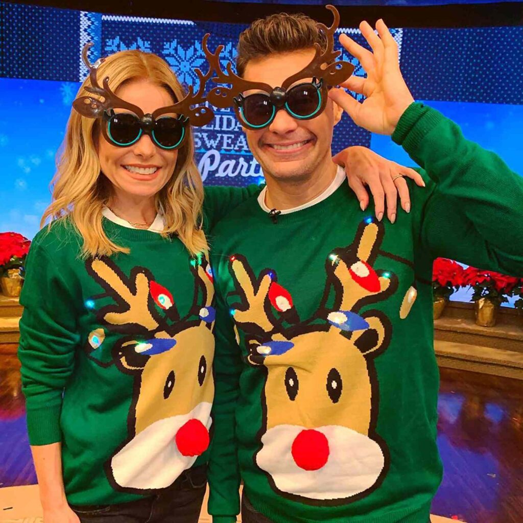 celebrities ugly holiday sweaters